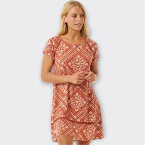 RIP CURL Soleil Shift Dress Boho Chic Casual Retro Beach Crochet Grunge Rust L